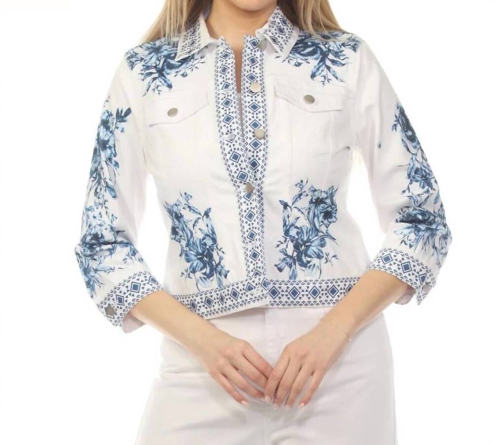 NEW AZI margo denim jacket in white/ blue